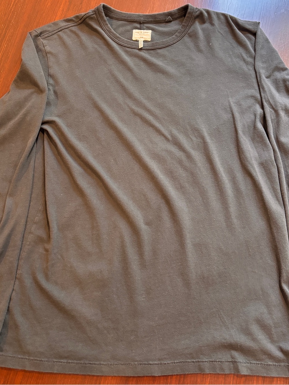 rag & bone Black Long-Sleeve Crewneck Shirt “Standard Issue” back seam.